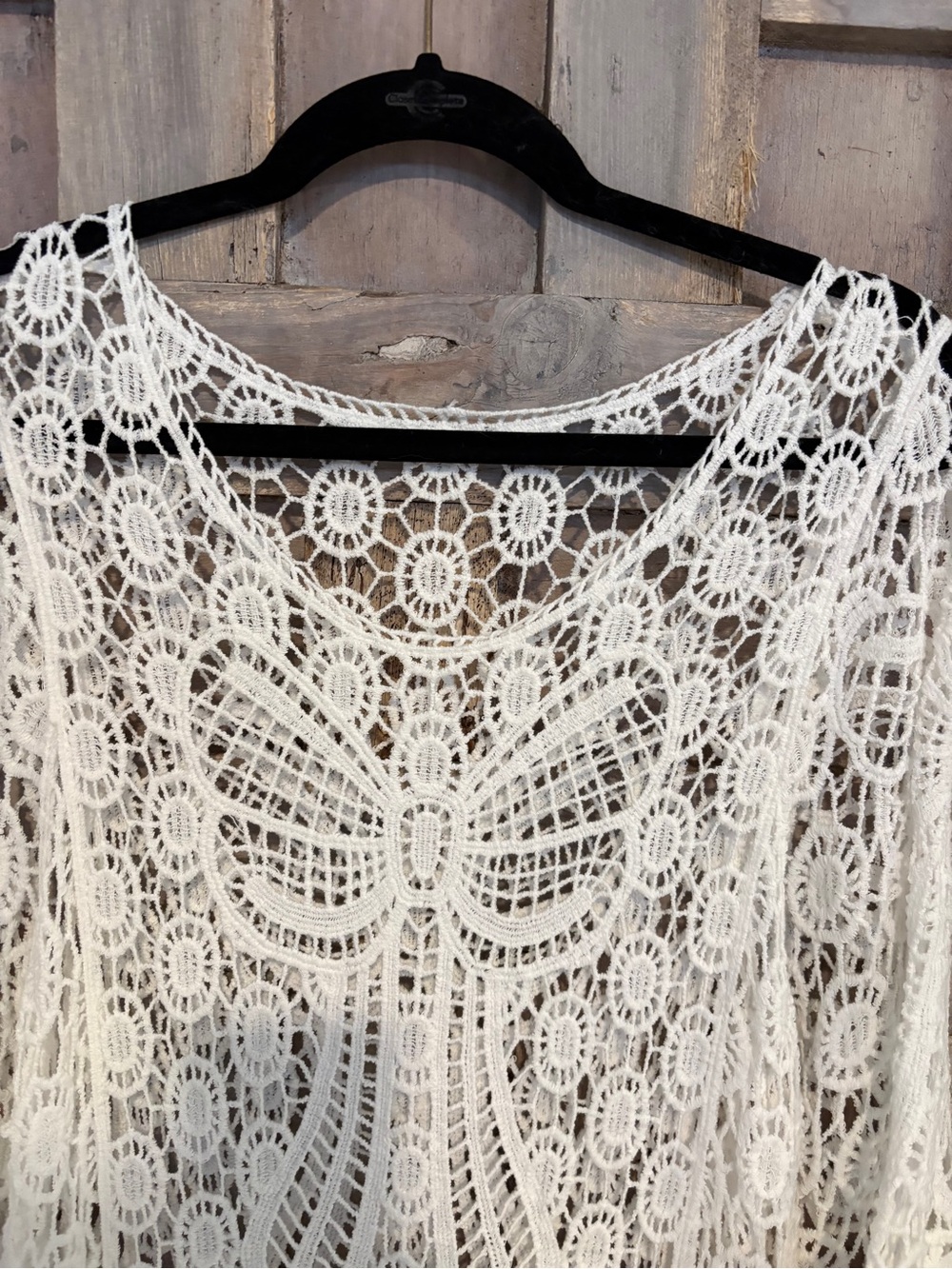 White Crochet Lace Top - Butterfly Motif can be used as a dress or beach coverup